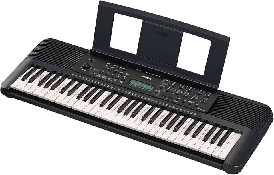 Yamaha PSR-E283 Teclado portátil para iniciantes, com 410 vozes de instrumentos, 150 estilos de acompanhamento e 122 músicas, inclui 2 aulas online com um professor da Yamaha Music School