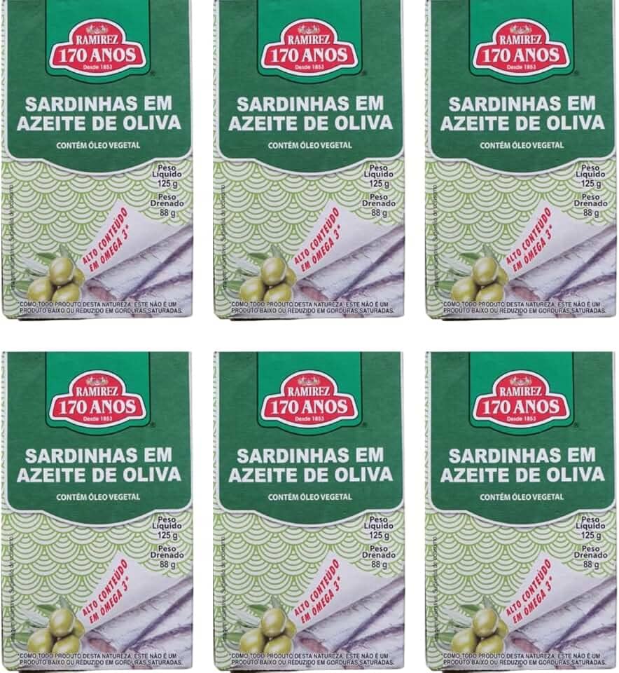 Sardinha em Lata Portuguesa - 100% em Azeite de Oliva - 125g - RAMIREZ - Tampa Abre Fácil - 6 Unidades.