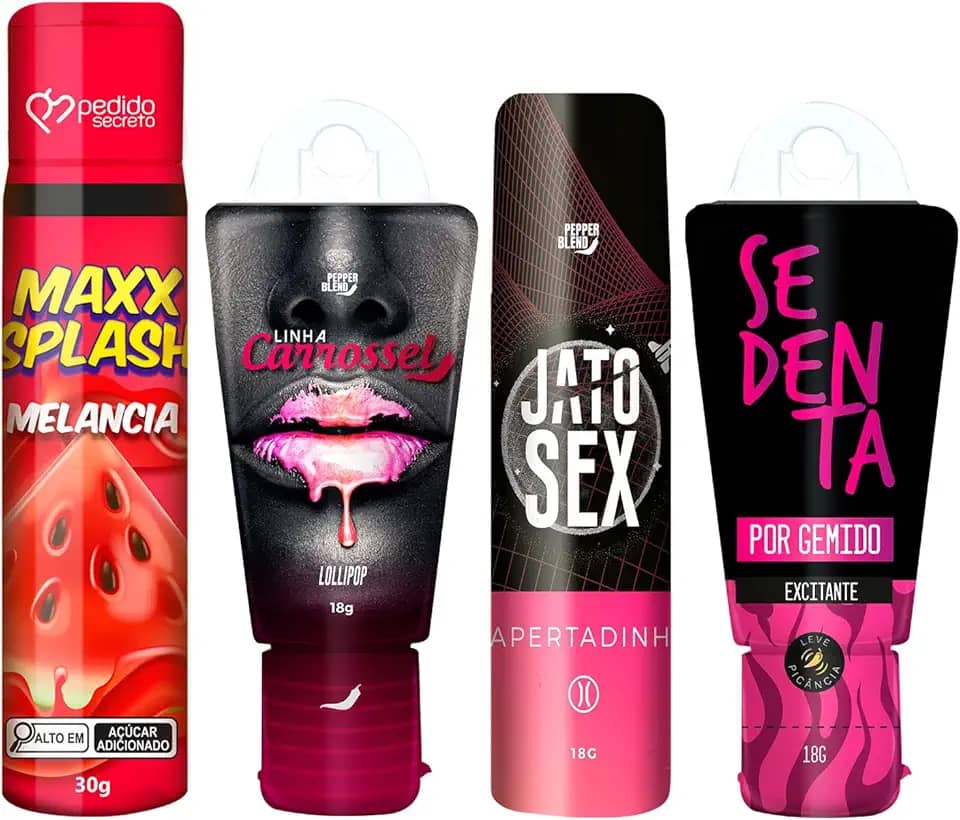 Kit 4 Produtos Para Casal Gel Deslizante Comestível Saborizado, Excitante Feminino e Gel Aperta (Melancia)