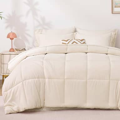 Love's cabin Conjunto de edredom king size bege, 7 peças, cama king size em uma bolsa, 1 edredom para todas as estações, 1 lençol de cima, 1 lençol com elástico, 2 fronhas e 2 fronhas