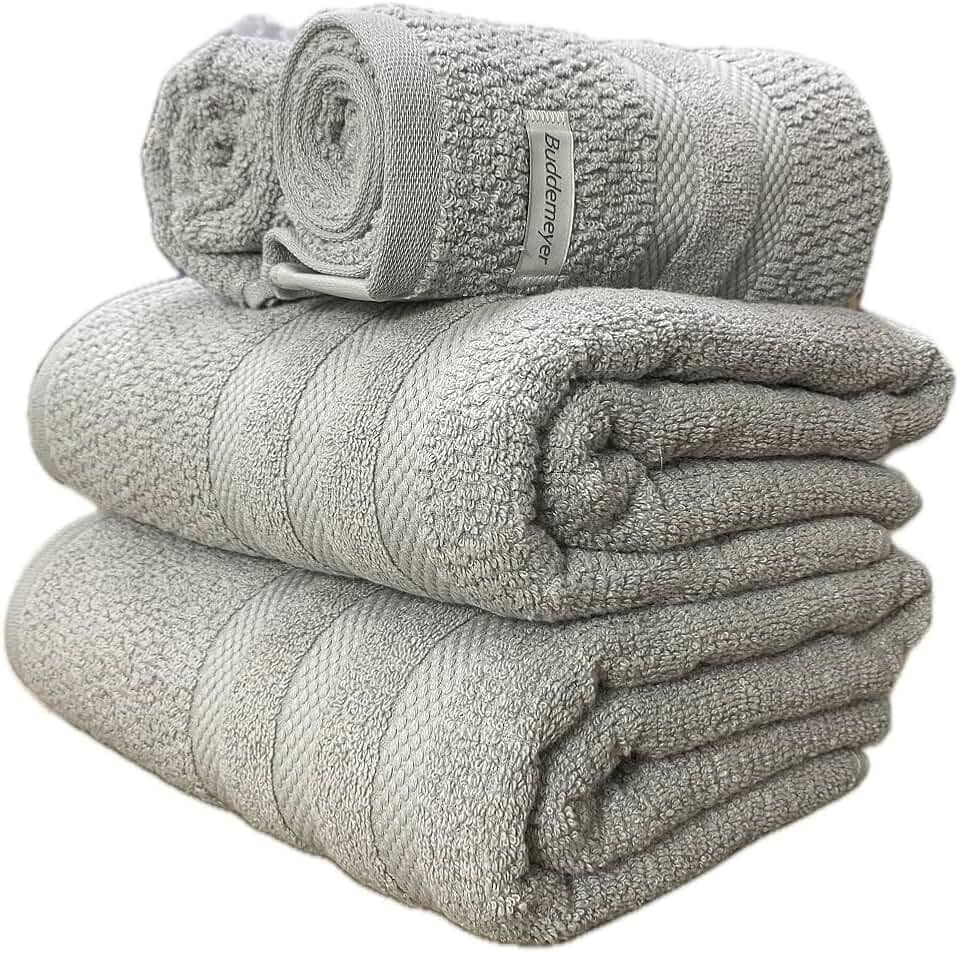 Jogo De Banho Buddemeyer Vanilla Extra Soft 100% Algodão Toalha Alta Absorção Macia Grande 4 Peças - Banho e Rosto - Presente (Cinza 1825)