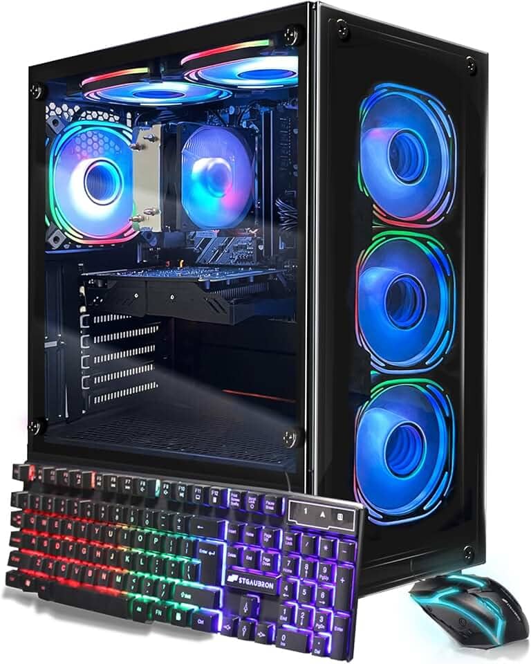 STGAubron Computador desktop para jogos, AMD Ryzen 5 5500 até 4,2GHz, GeForce RTX 3050 6G, 32G DDR4, 1T SSD, WiFi 6 5G e BT 5.2, RGB Fan x6, Windows 11 Home