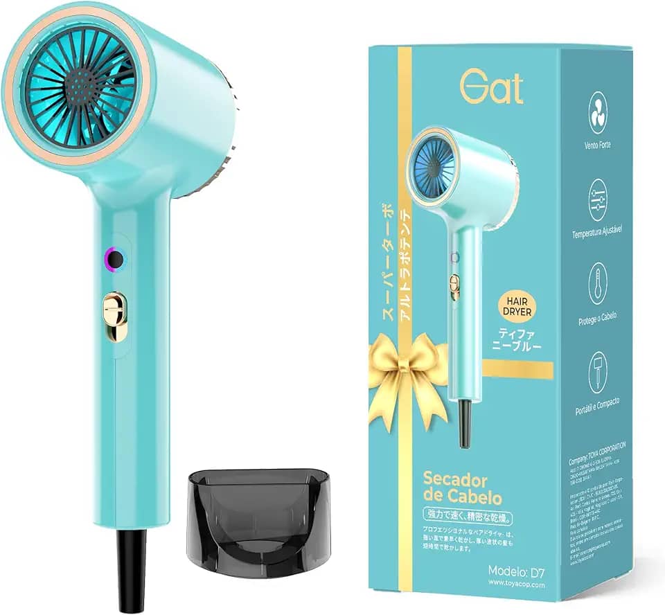 Gat Secador de Cabelo Profissional, 2000W, 3 Temperaturas Quente e Frio, Compacto e Portátil, Ideal Para Viagem e Uso Familiar, Anti-Frizz, Secagem Rápida, Design Moderno (Tiffany, 220V)
