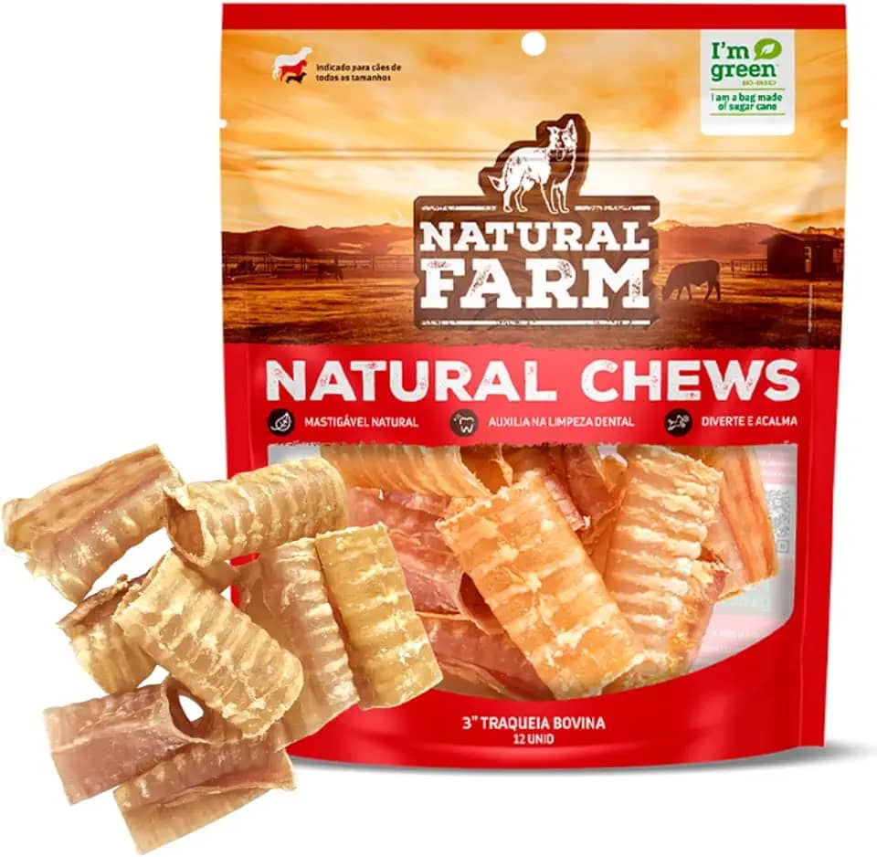 Petisco Natural para Cães Traqueia Bovina Desidratada 12 Unidades Ideal para Todos os Portes Ossinho Mastigável Saudável Pet