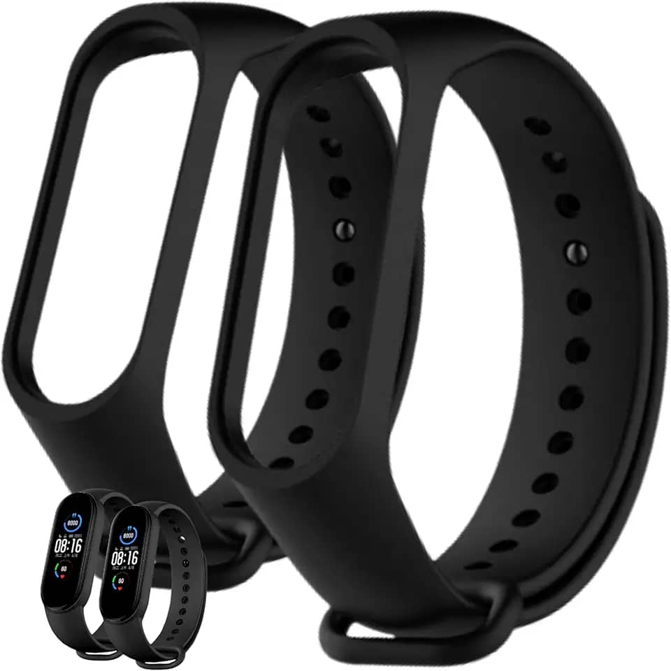 Kit 2 Pulseiras Pretas MI Band 5 6 e 7 Smartband em Silicone Ajustável Encaixe Perfeito Bracelete Reposição