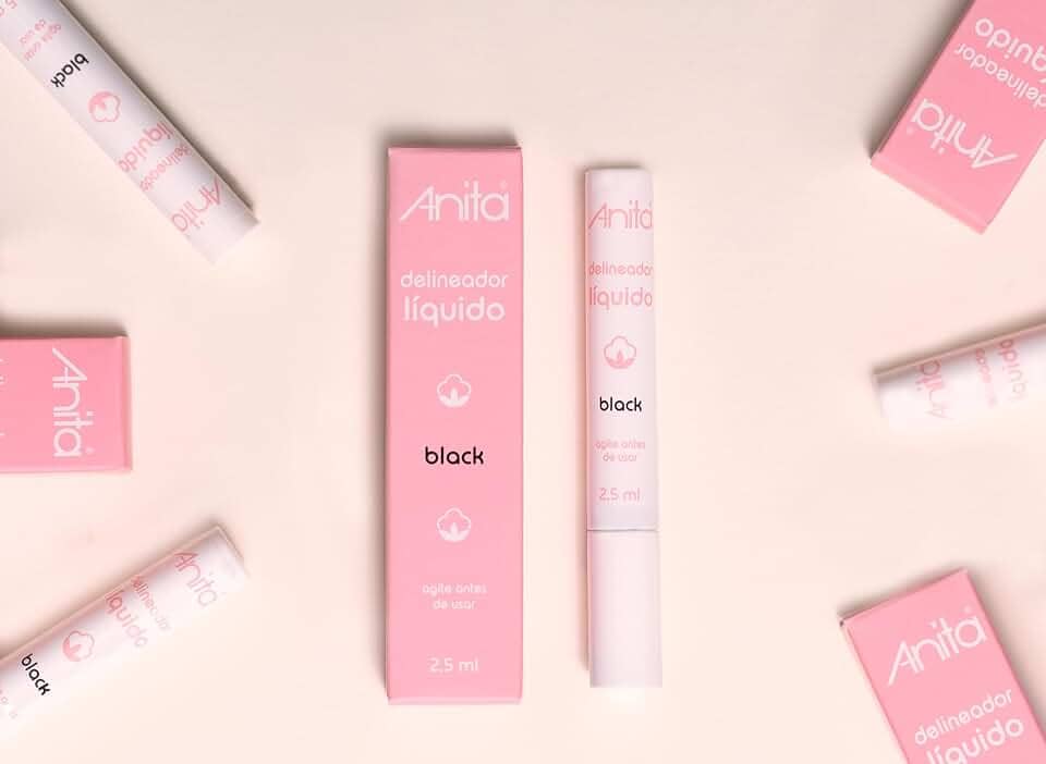 Delineador Líquido Preto Anita - Longa Duração, Secagem Rápida e Traço Intenso Para Olhos Gatinho - Maquiagem Cosméticos 2,5ml