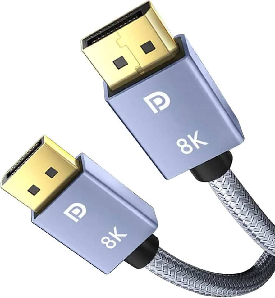 Cabo Displayport 8K v1.4 Blindado Ultra Resistente 32.4Gbps Freesync/Gsync 1080P@240Hz, 2K@165Hz, 4K@144Hz, 8K@60Hz Displayport X Displayport (1,5 Metros)