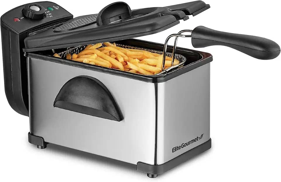 Elite Gourmet EDF2100 fritadeira elétrica com capacidade de óleo de 8,2 litros com botão de temperatura, tampa com janela de visão, aço inoxidável