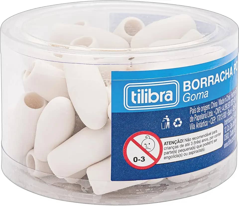 Tilibra - Borracha Ponteira Branca, Caixa com 50 unidades