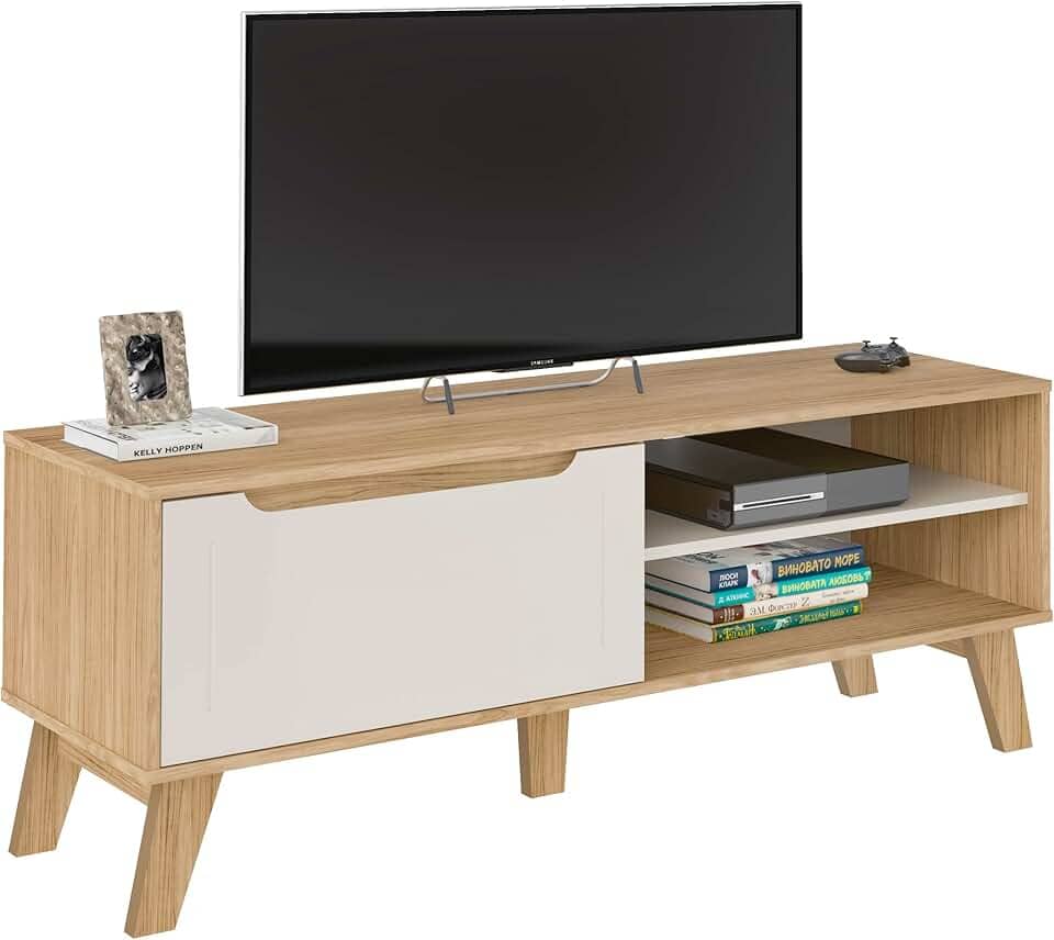 Rack para Tv ate 60" com porta basculante LOTUS cor Carvalho com Off White - Artely