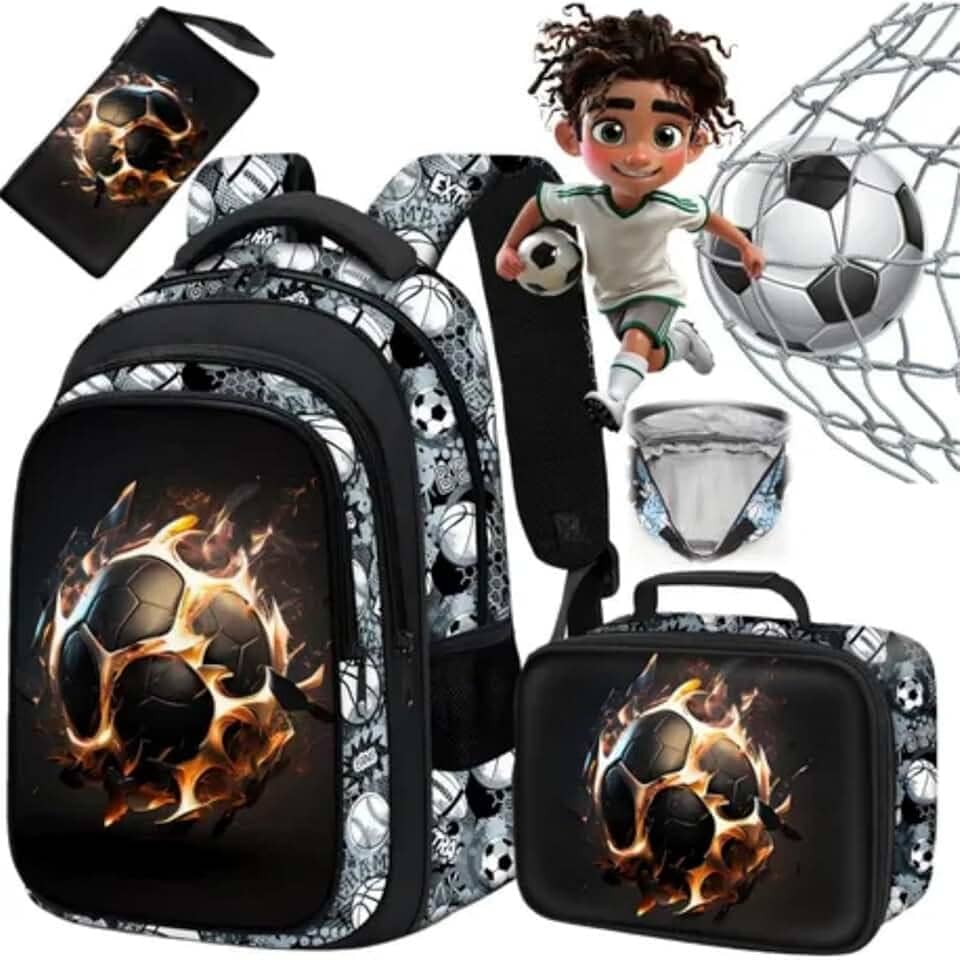 NOVEVE Mochila Escolar Infantil Reforçada Impermeavel Bolsa Menino 3D Futebol