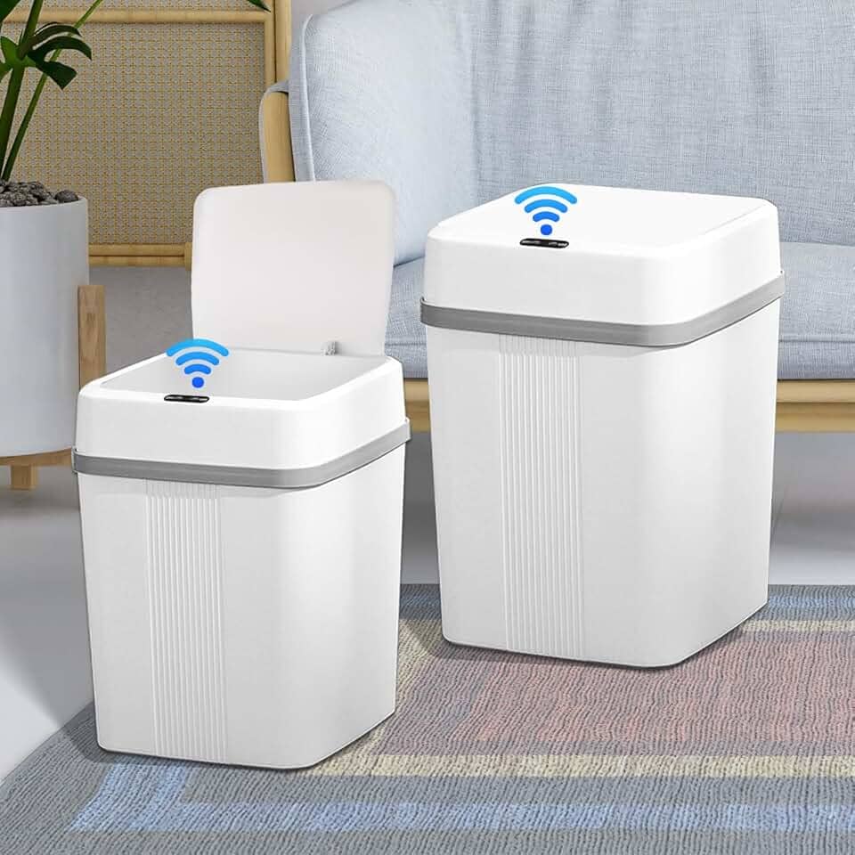 Lixeiras Automáticas com Sensor 12L e 18L Conjunto – 3 Modos Inteligentes de Abertura e Fechamento para Cozinha, Banheiro e Escritório(12L+18L-branco)