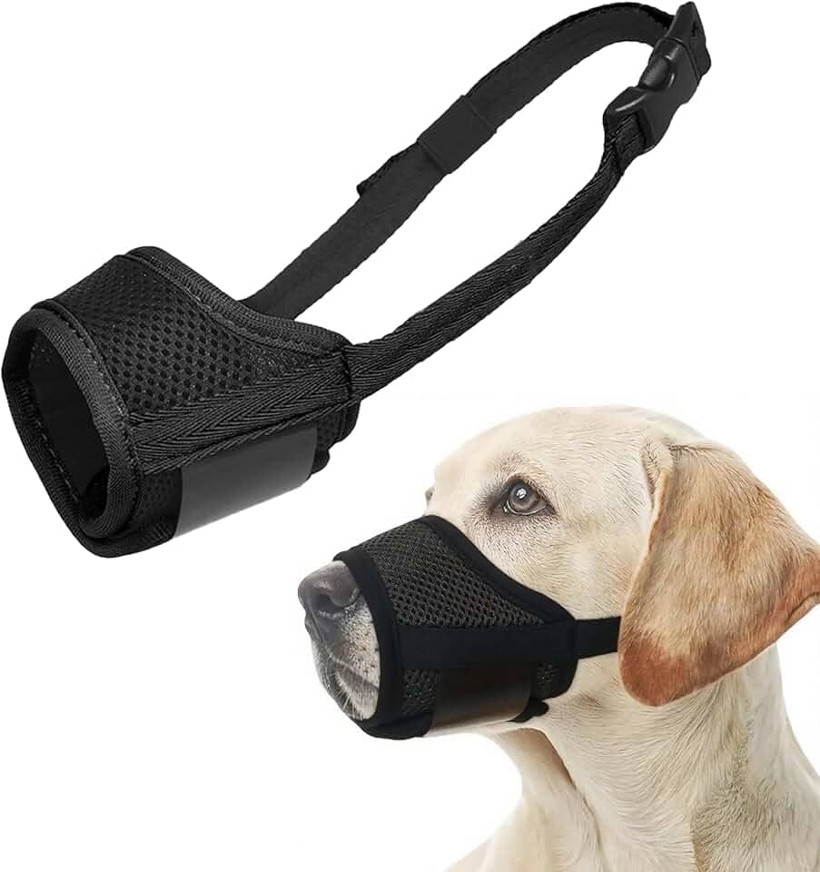 Focinheira para cães, de nylon macio, anti-mordida, latido, mastigar, malha de ar respirável, design potável, alças ajustáveis para cães pequenos, médios e grandes