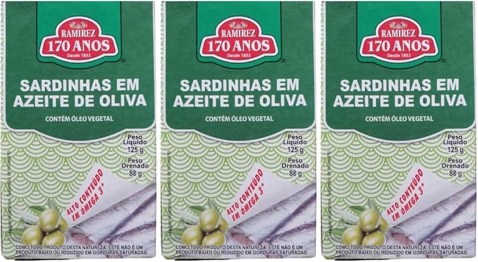 Sardinha em Lata Portuguesa - 100% em Azeite de Oliva - 125g - RAMIREZ - Tampa Abre Fácil - 3 Unidades.