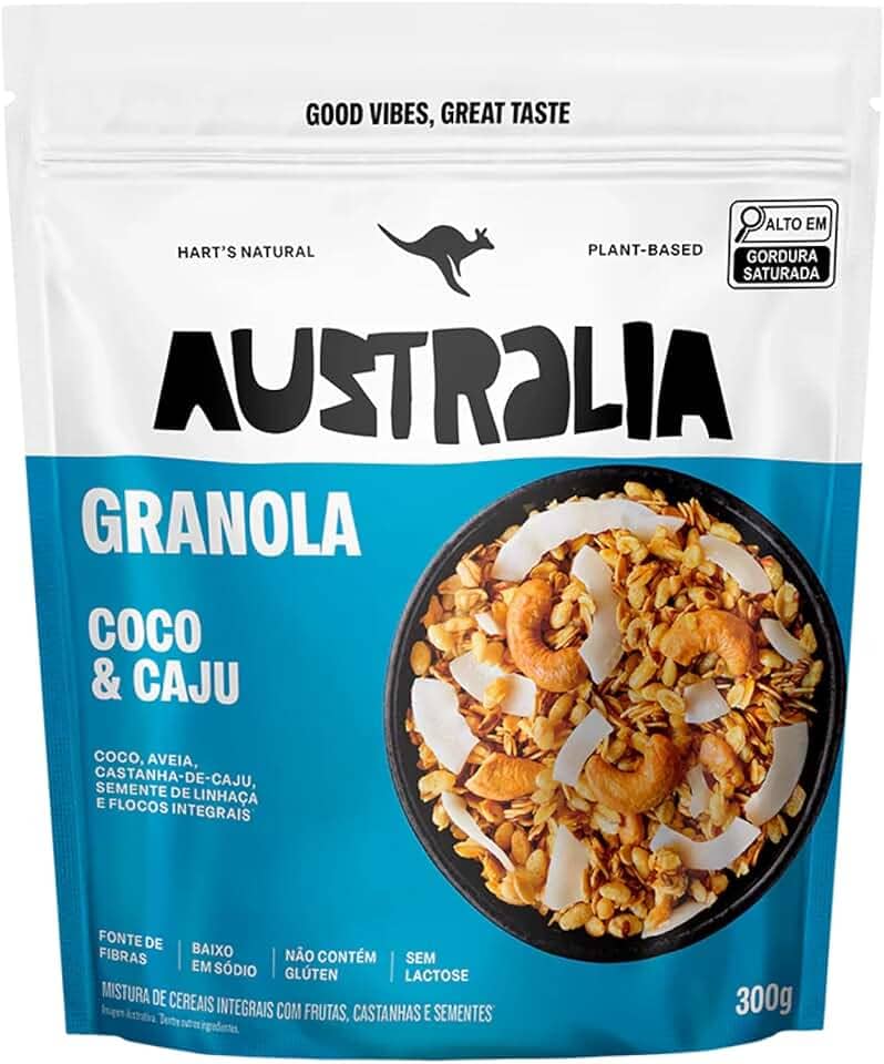 Hart's Natural Granola Australia Coco e Caju | Granola Sem Glúten, Sem Lactose, Vegano | 100% Natural | Alto em Fibras | Snack Saudável | 300g