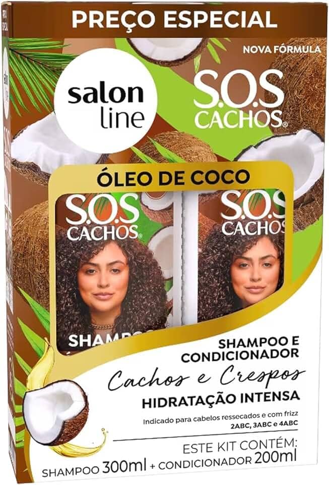 Salon Line, Kit Shampoo e Condicionador, S.O.S Cachos, Óleo de Coco, Vegano - Para Cabelos Ondulados, Cacheados e Crespos, 2 Unidades