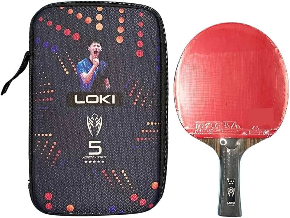 Loki K5 Series, Raquete de Tênis de Mesa Profissional com Borrachas Rxton, 7 Folhas, Cabo Flared, com Capa Protetora