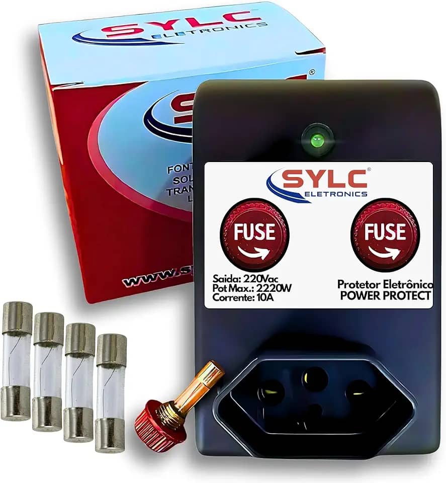Protetor de Rede Elétrica 220V 10A 2200W – Supressor de Picos e Surtos para Geladeira, Freezer, TV e Roteador – Sylc