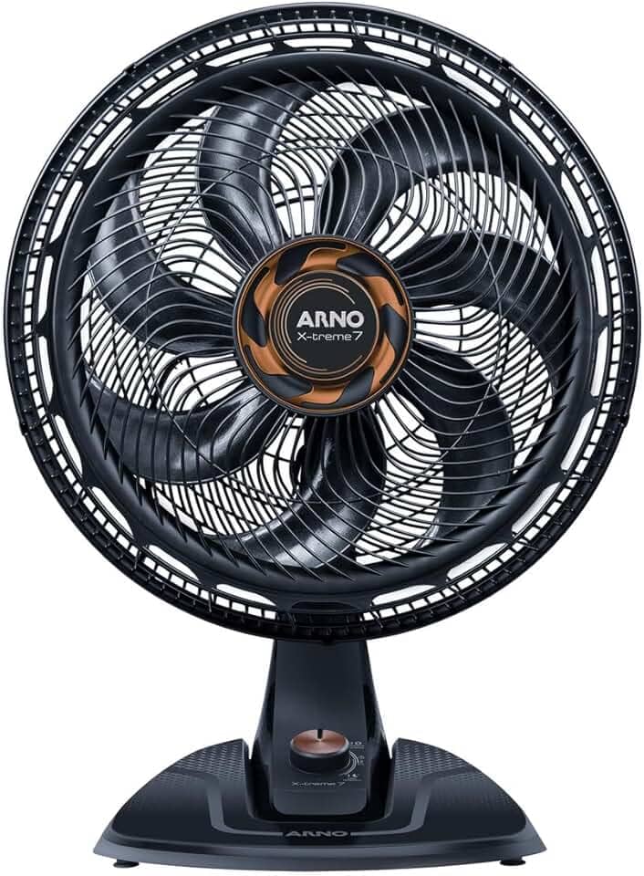 Ventilador de Mesa Arno X-TREME 7 Cinza 40cm VE71, 150W, 7 Pás, 3 Velocidades, Oscilação 80º, Power Zone, Modo Noturno Silencioso, 110V