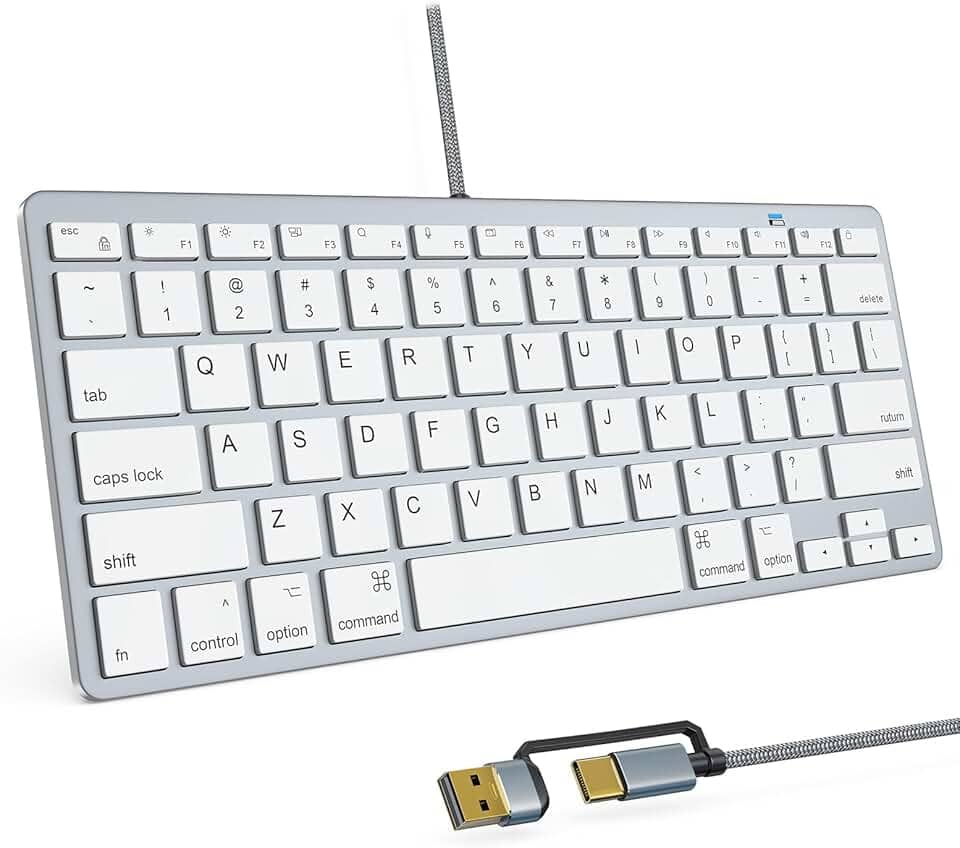 Teclado ultrafino com fio para Apple, cabo de conversão USB e tipo C, 78 teclas de tesoura, teclas de atalho de mídia, compatível com MacBook, iMac, Mac mini, Mac Pro, laptops, computadores desktop