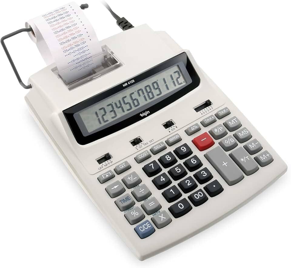 Calculadora de Mesa 12 dígitos Elgin Calendário Relógio e Impressão de Data Gelo