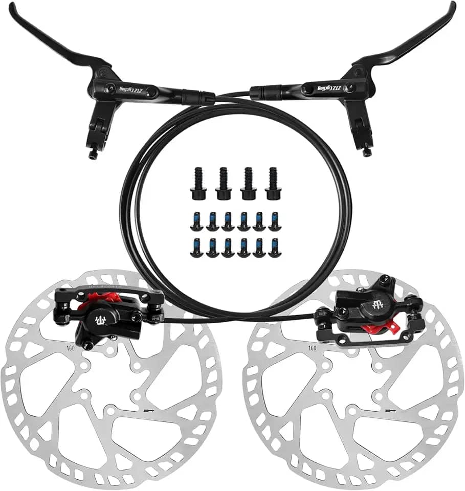 ZTZ Conjunto de freio a disco hidráulico MTB, kit de freio hidráulico de pistão duplo com rotores de 160 mm para mountain bike (dianteiro esquerdo 850 mm e traseiro direito 1550 mm) (dianteiro +