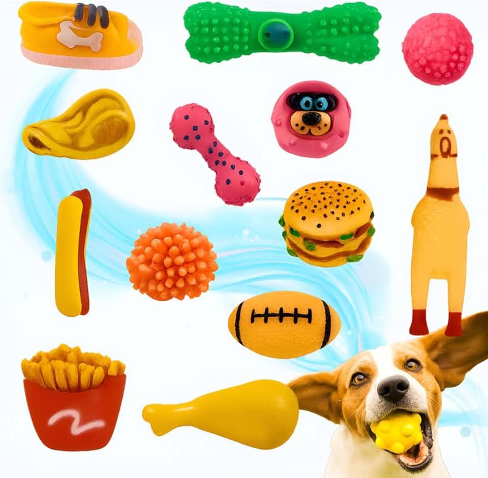 Kit 6 Brinquedos Mordedor Para Filhote De Cachorro Pet Sortido - Bolinhas, Animais, Galinha, Ossinho - Brinquedos Interativos (6)