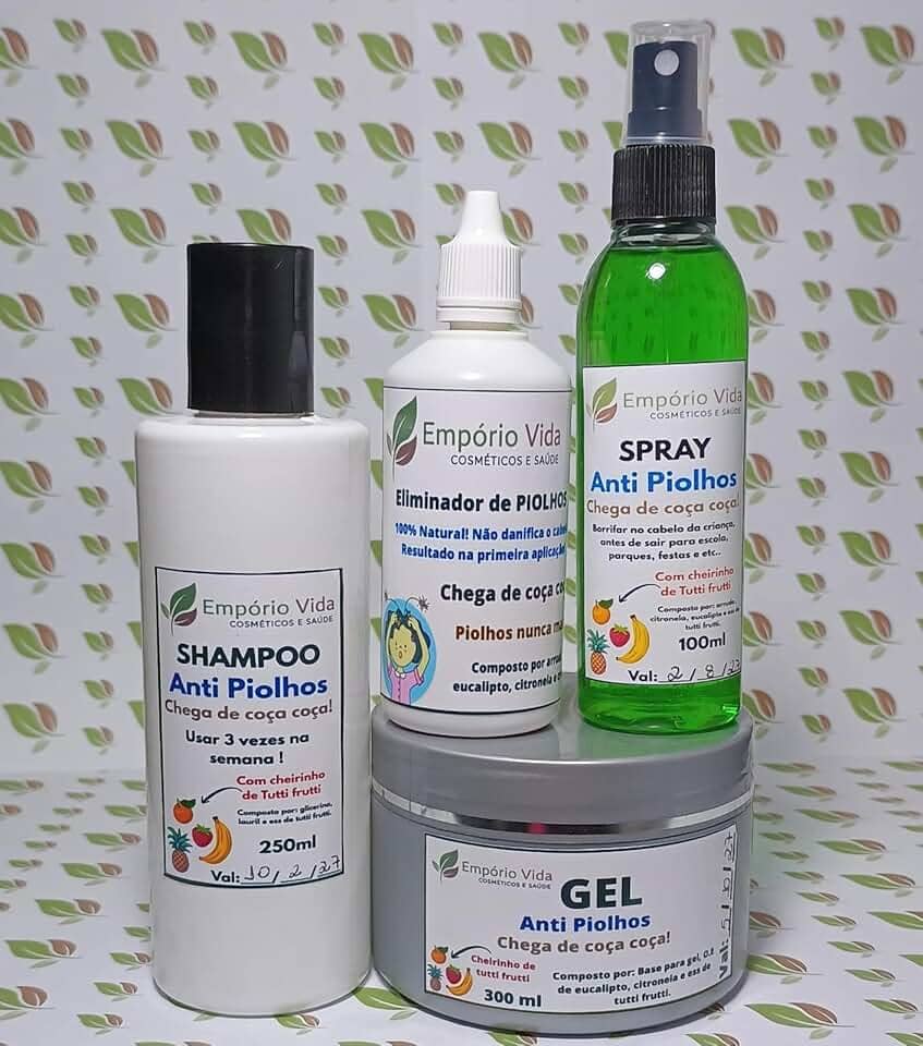 Empório Vida Kit Anti Piolhos, Shampoo 250ml, Spray 100ml e Gel 300ml, Fórmula Natural com Aroma Tutti Frutti