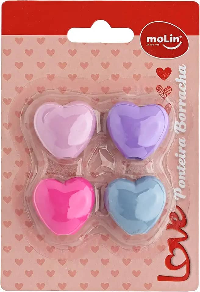 Molin Borracha Ponteira Coracao , Cores Sortidas, 4 unidades