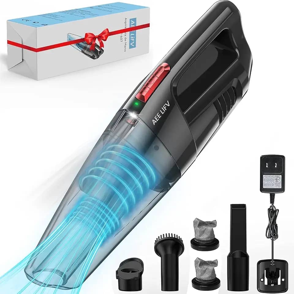 Aspirador de Pó Portátil Sem Fios, 9000PA Sucção Poderosa com Luz LED, Úmido/Seco, Recarregável, para Carros e Casa, com Filtro Duplo Lavável, Preto, 127V