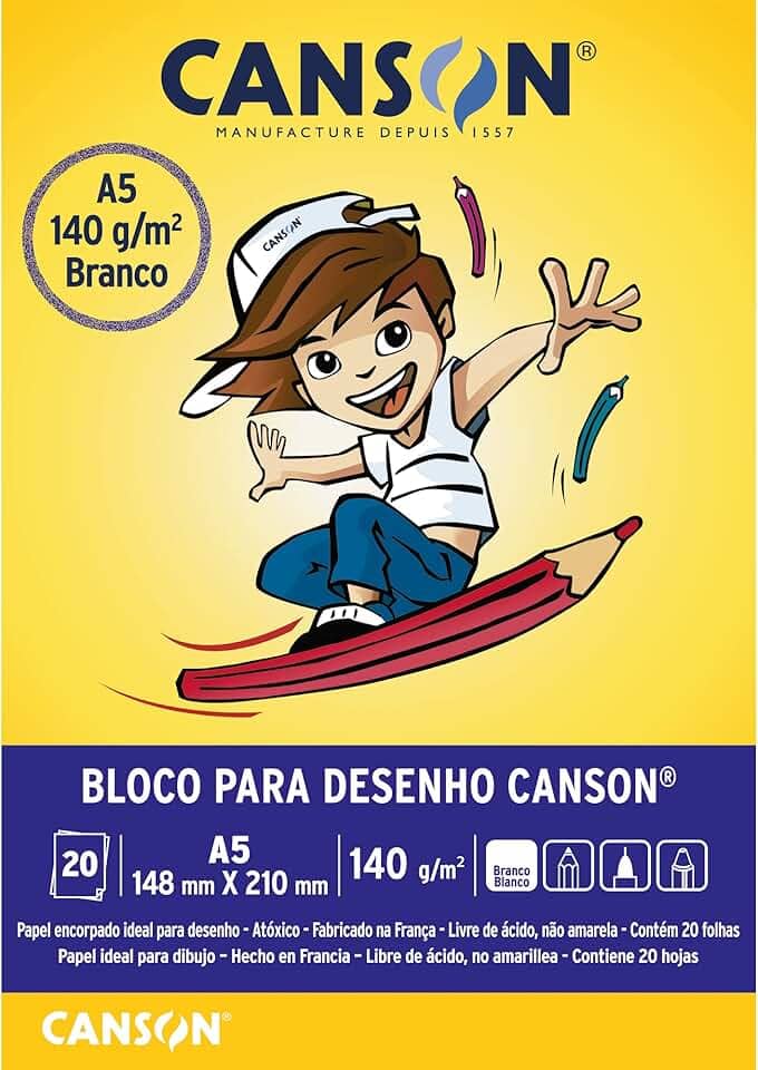 Bloco desenho branco A5 140g - com 20 folhas - Canson