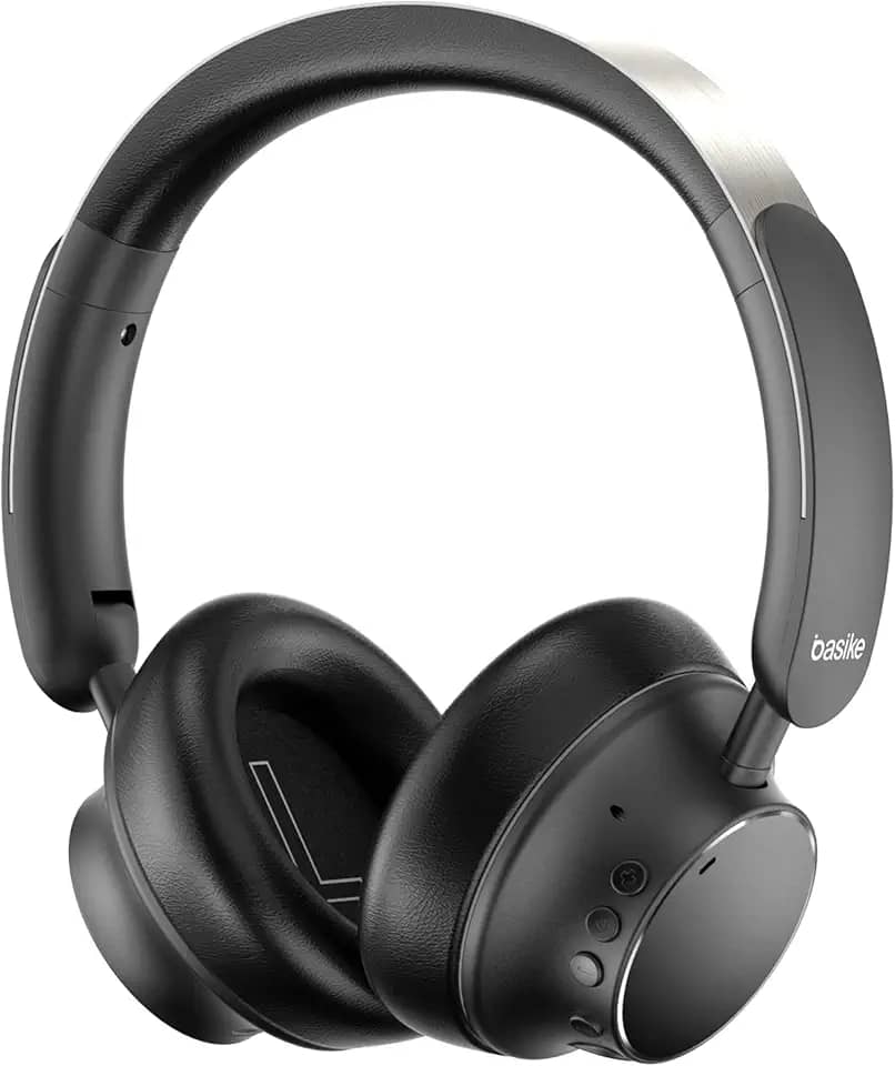 Basike Fones de Ouvido Bluetooth com Cancelamento de Ruído, Headphone ANC Adaptáveis, Conexão Dupla, Dobráveis, 50h de Reprodução (Preto)