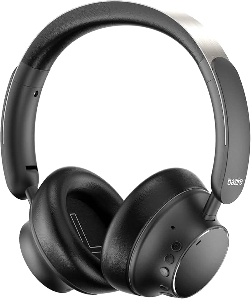 Basike Fones de Ouvido Bluetooth com Cancelamento de Ruído, Headphone ANC Adaptáveis, Conexão Dupla, Dobráveis, 50h de Reprodução (Preto)