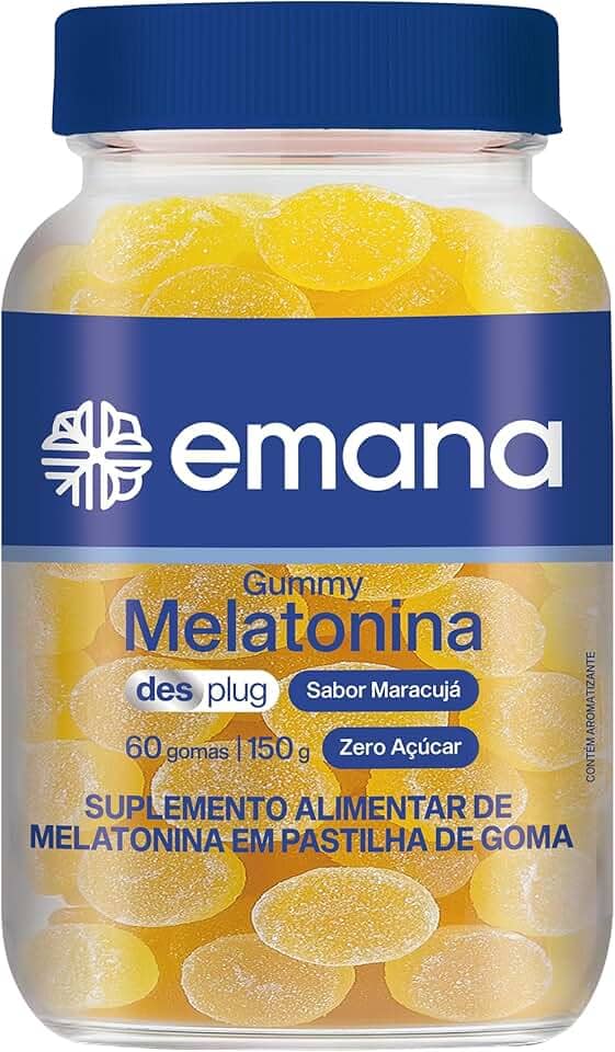 Emana Gummy de Melatonina Desplug Zero Açúcar Sabor Maracujá 60 Gomas - Pote 150g