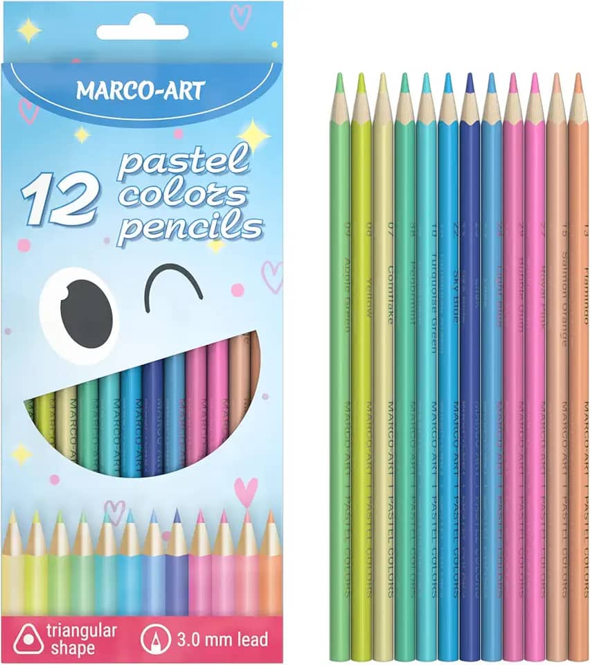 Lápis de cor pastel MARCO-ART conjunto com 12 unidades em caixa; Dureza 2B, material de desenho profissional para crianças, adultos, artistas; lápis de óleo para colorir para arte, esboçar, desenhar..