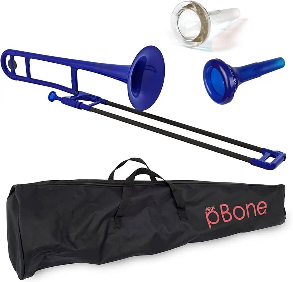 pBone Trombone de plástico pInstrument – Bocal e bolsa de transporte – Leve versátil, aderência confortável – Som autêntico Bb para estudantes e iniciantes – instrumentos infantis – estrutura ABS –