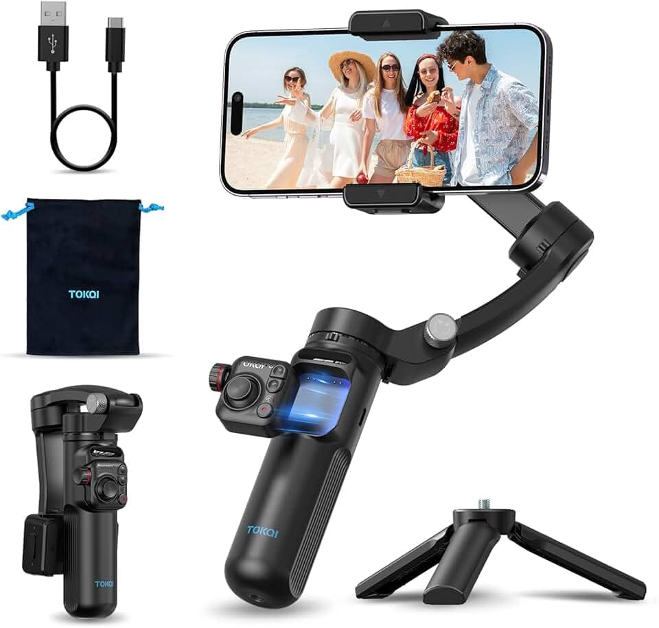 Estabilizador para Celular de Três Eixos, Gimbal Inteligente de IA com Controle Remoto Desmontável, Estabilizador Inteligente Portátil Plegável para Android e iPhone, Ideal para YouTube, TikTok (M02)