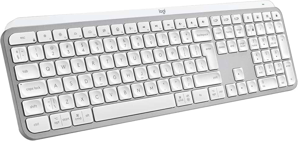 Teclado sem fio Logitech MX Keys S com Clique Silencioso, Teclas Programáveis, Iluminação Inteligente, Conexão Bluetooth ou Receptor USB Logi Bolt e Bateria Recarregável - Cinza Claro