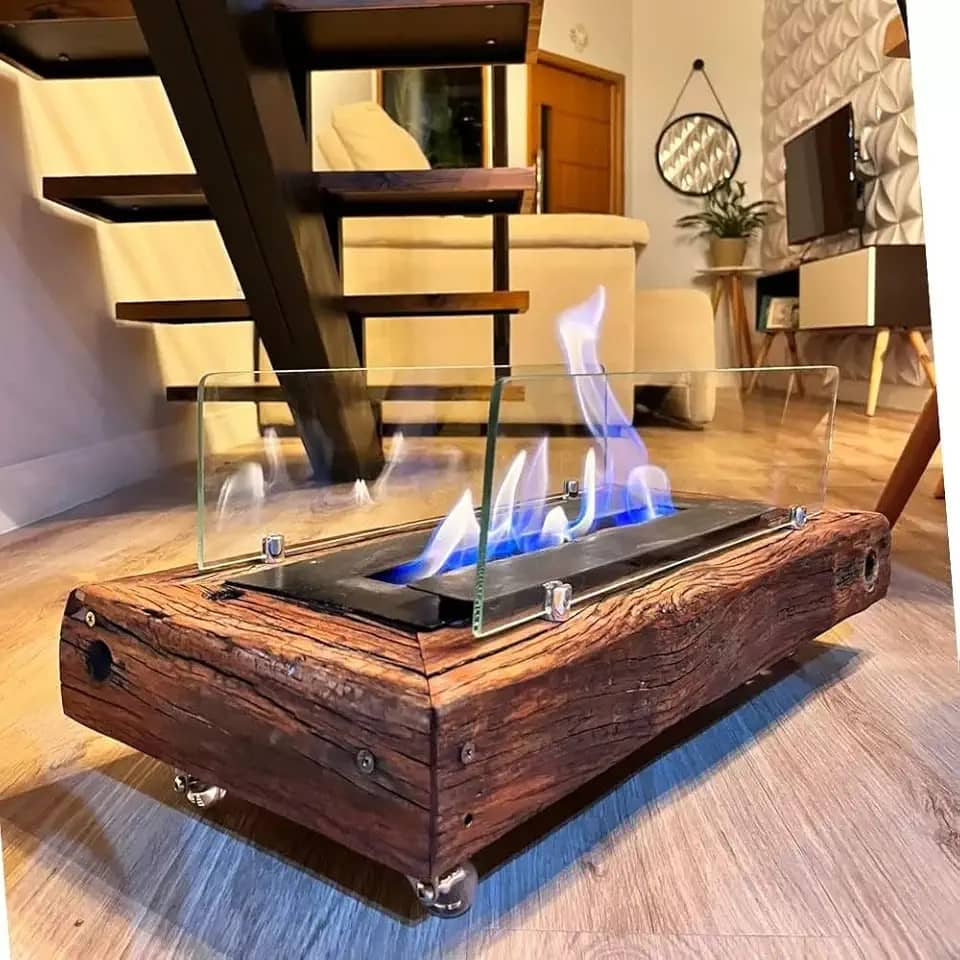 Lareira Ecológica Portátil C/Vidro á Álcool Vintage Rustica