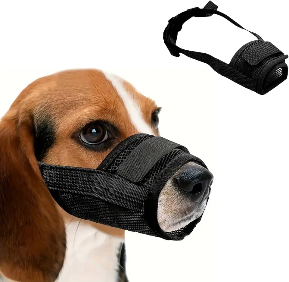 Focinheira para cães de malha respirável macia - evita maus hábitos, respirável e ajustável para cães pequenos e médios - ótima para caminhar, cuidar e treinar (M)