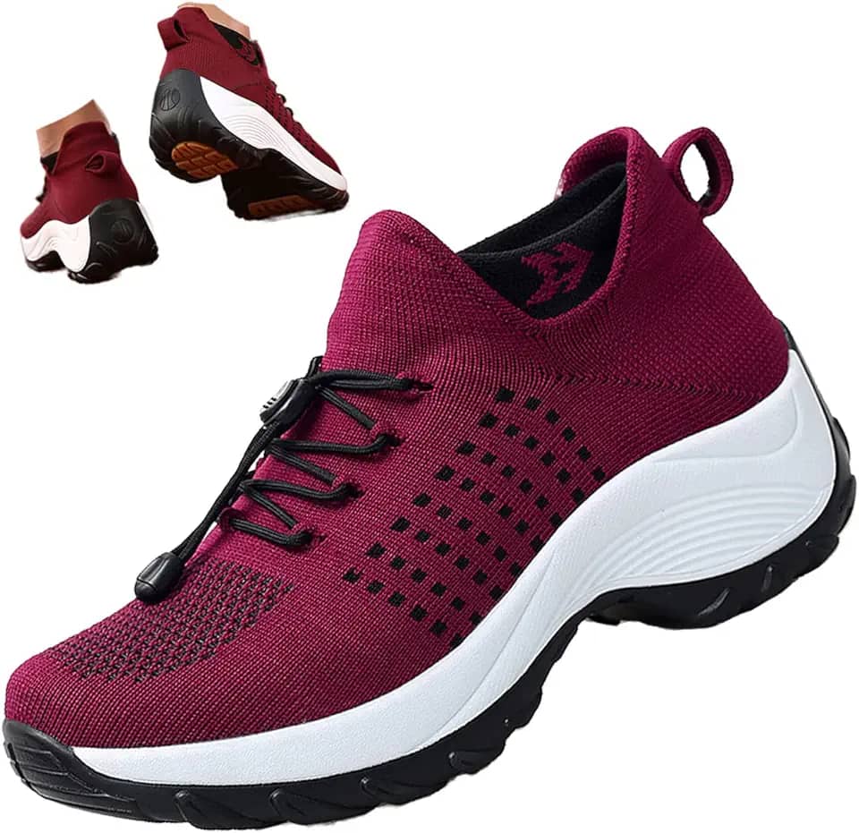 Tênis feminino ortopédico acolchoado elástico confortável Cloud Pro Breathe Mesh Sock Tênis de corrida antiderrapante
