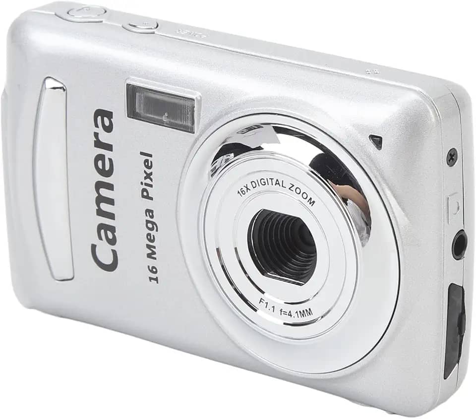 Câmera digital, 1080p Full 16X Zoom 64MP Digital Point and Shoot Camera, tela IPS de 2,4 polegadas, foco automático, câmera vlogging para crianças adolescentes adultos iniciantes (cinza prata)