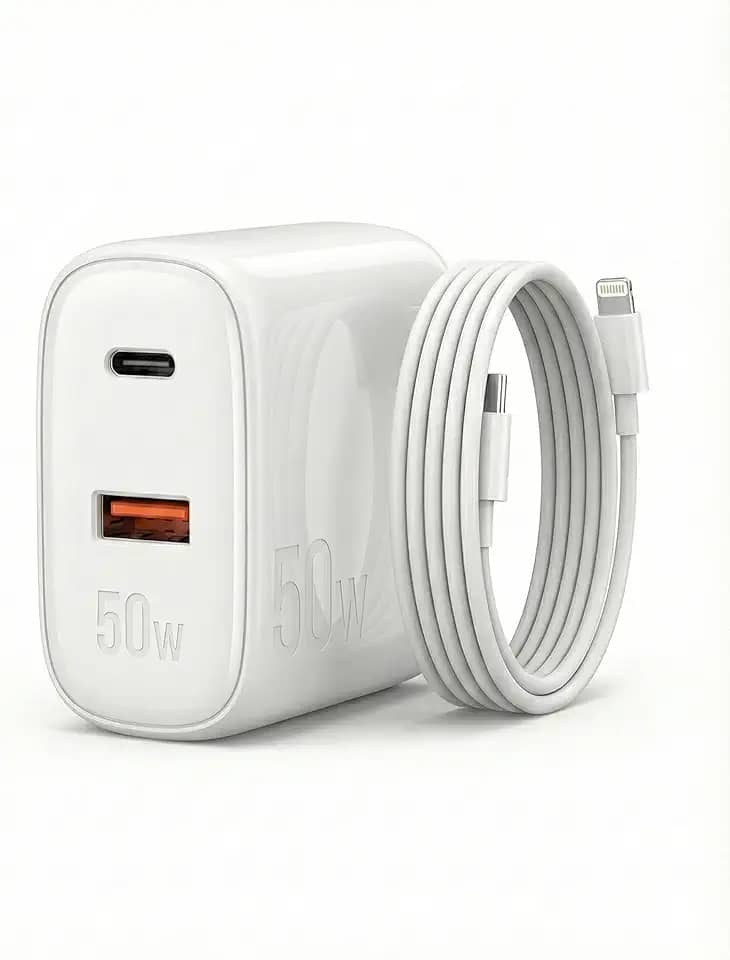 Carregador 50W + Cabo Compatível i.Phone, i.Phone X Xr 8 11 12 13 14 Plus Pro Max i.Pad, Carregamento Ultra Rapido, Fonte USB-C, Carga Rápida, Produto Homologado Anatel