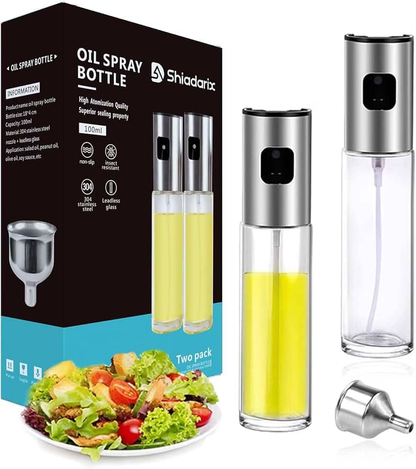 Pulverizador de óleo para cozinhar, pulverizador de azeite de oliva para fritadeira a ar, frasco de spray de azeite de oliva de vidro de 100 ml com tampa de aço inoxidável, dispensador de