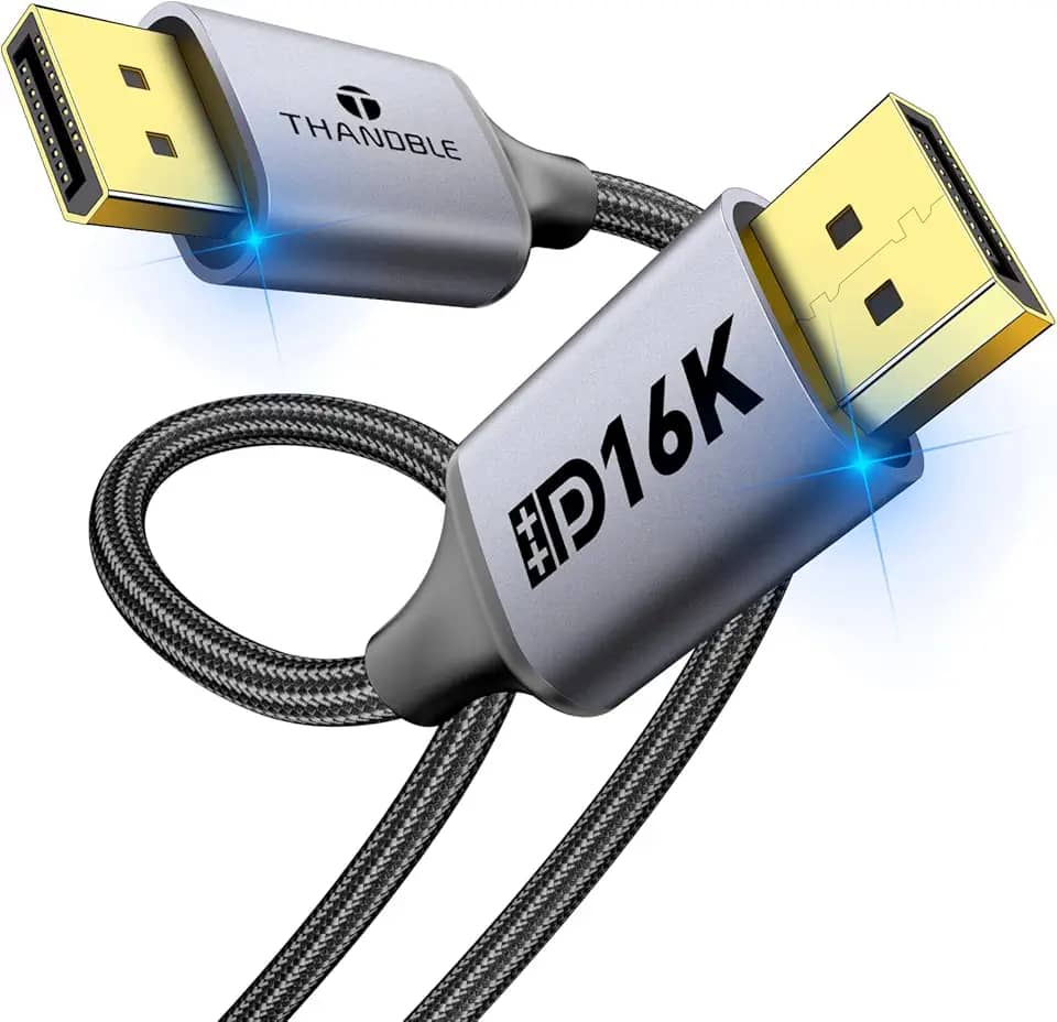 Cabo DisplayPort 2.1, cabo DP 2.1 de 3 m [16K@60Hz, 8K@120Hz, 4K @240Hz] Porta de exibição 2.1 suporta HDR de 80 Gbps, HDCP DSC 1.2a, compatível DP1.4/1.2 FreeSync G-Sync para PC/TV/monitor