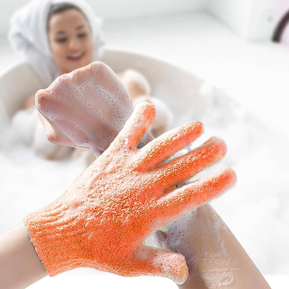 Luvas esfoliantes duplas para spa massagem corporal acessórios de banho (tangerina)