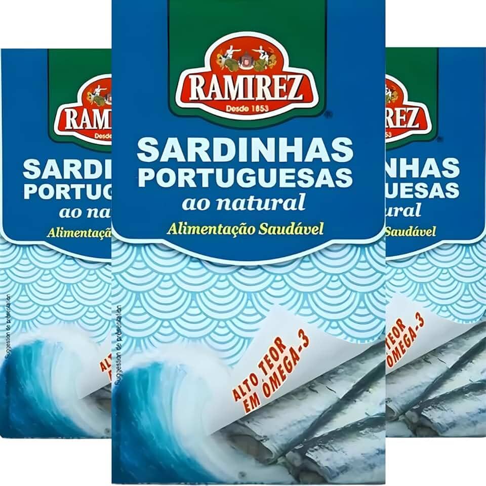 Sardinha em Lata Portuguesa RAMIREZ ao Natural em Água – 125g - 3 Unidades – Tampa Abre Fácil