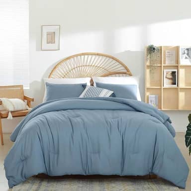 weigelia Conjunto de edredom king azul empoeirado – Conjunto de cama com 3 peças, leve, azul acinzentado, macio, para todas as estações (1 edredom, 2 fronhas)