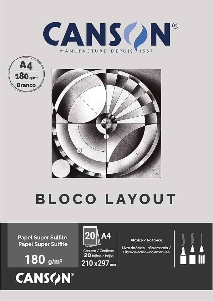 Bloco layout liso A4 180g - com 20 folhas - Canson