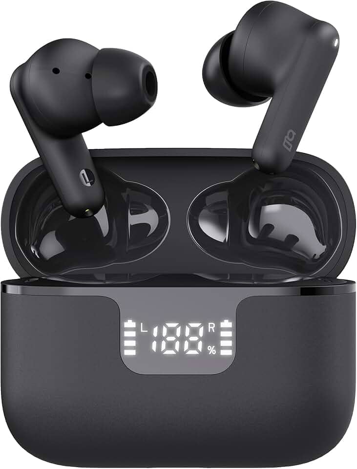 Geonav Fone de ouvido TWS com cancelamento ativo de ruído (ANC) e ambiente (ENC) HarmonyWave, Bluetooth, Autonomia 30 horas, Microfone, Estojo carregador, AER15BK, Preto